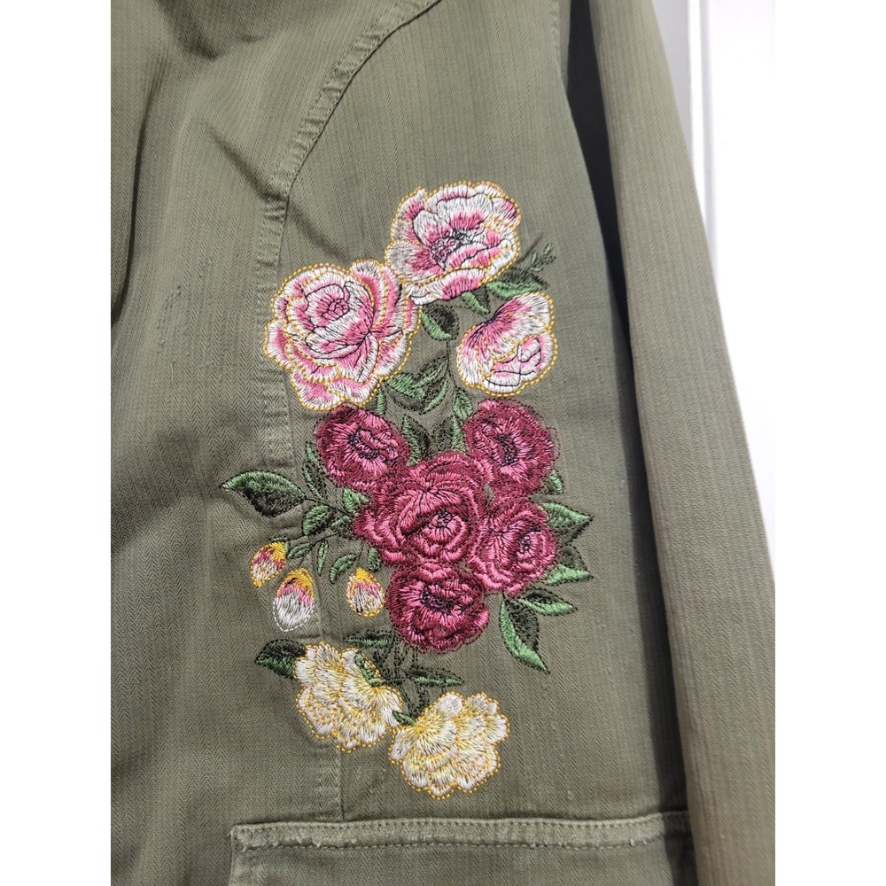 Torrid Women Distressed Army Green Embroidered Roses Military Utility Shacket 2X